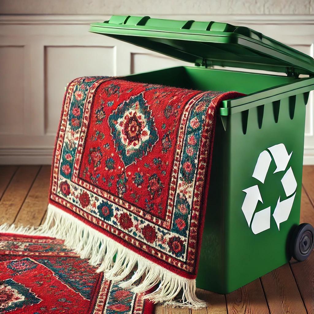 rug thrown into the recycle bin