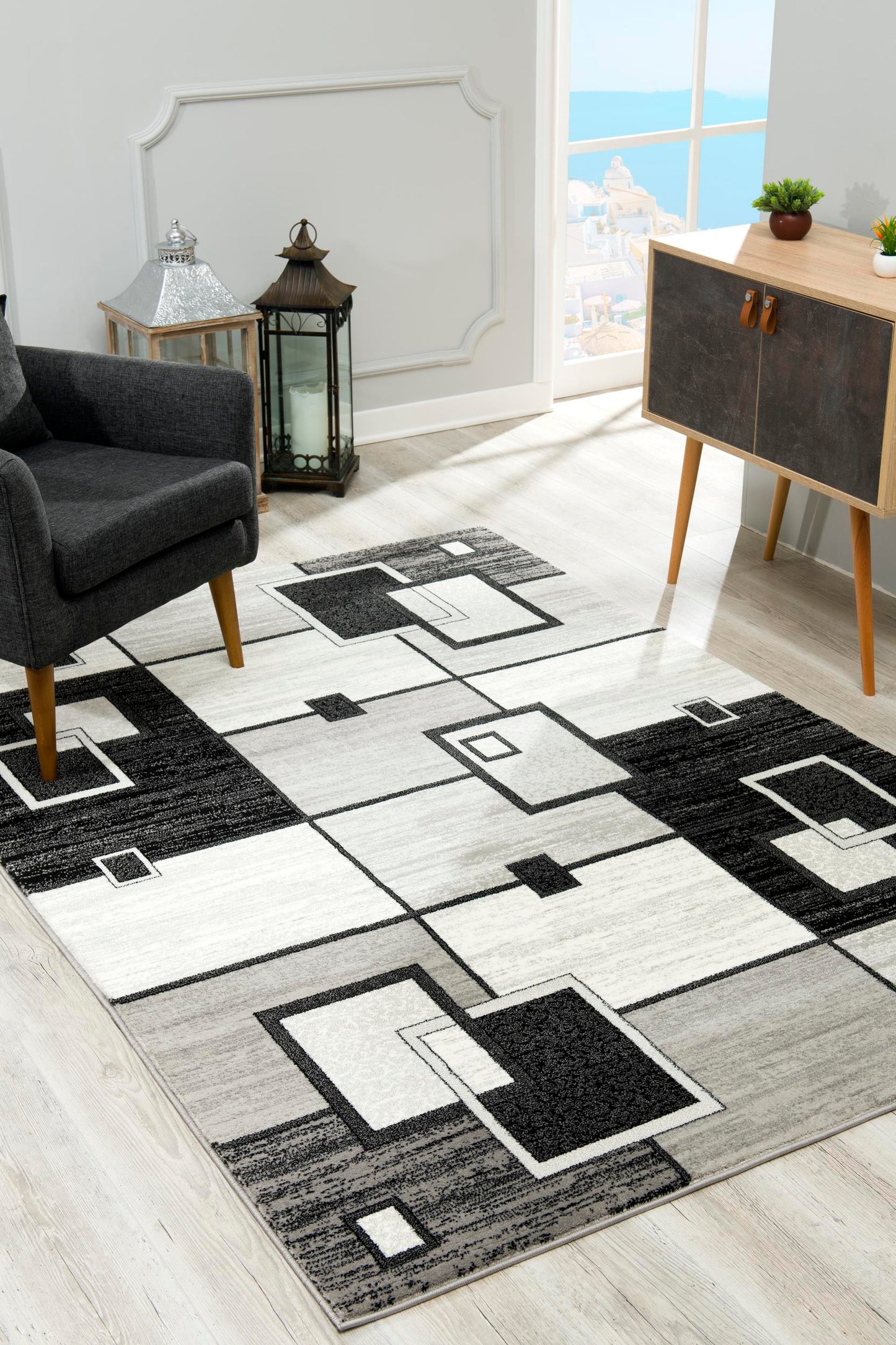 Montage Geometric Checkered Grey Rug