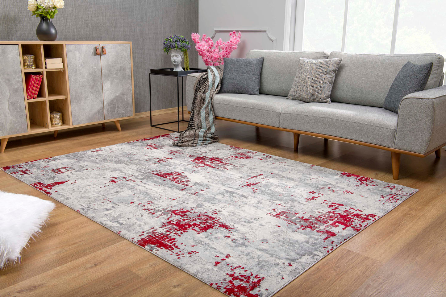 Vogue Abstract Contemporary Red Rug