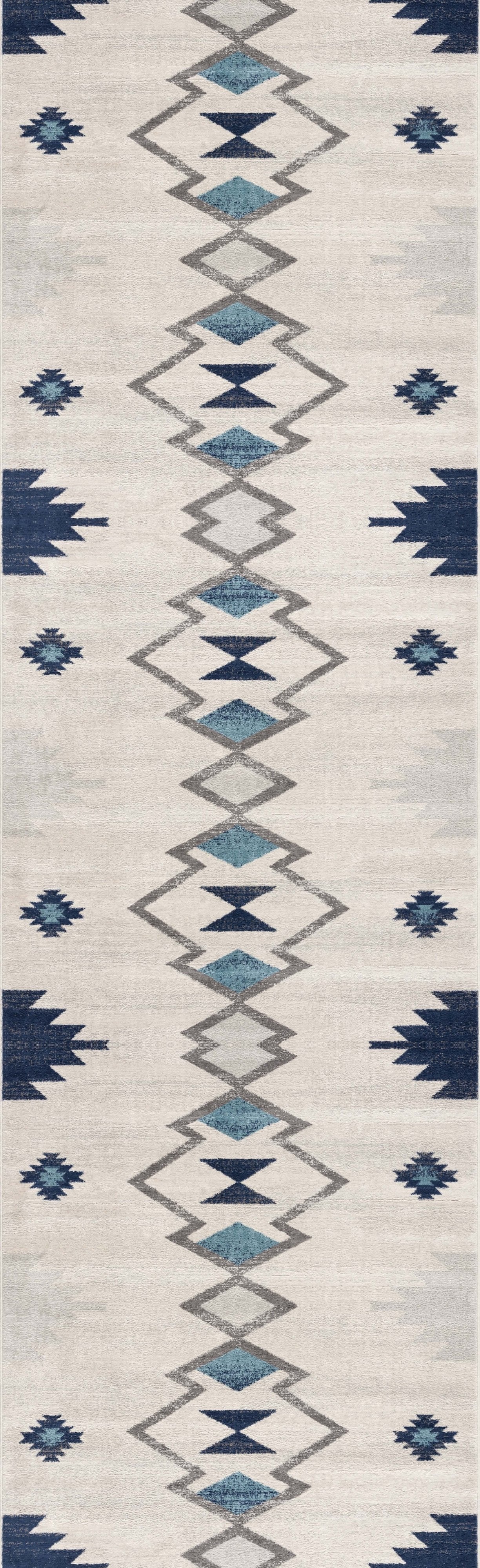 Tapis bleu contemporain Savannah Boho