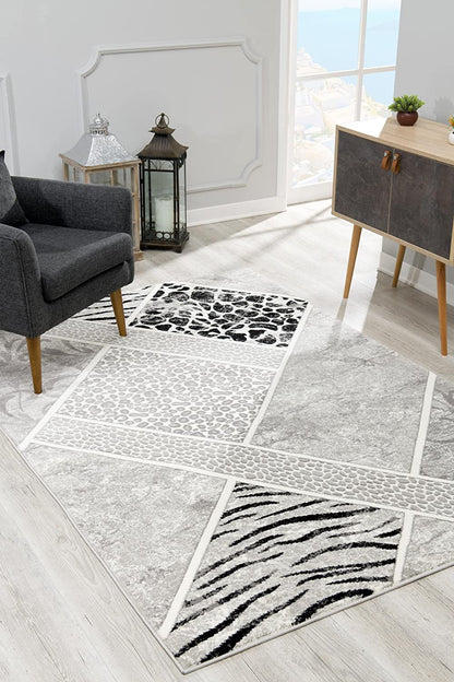 Montage Geometric Animal Print Grey Rug