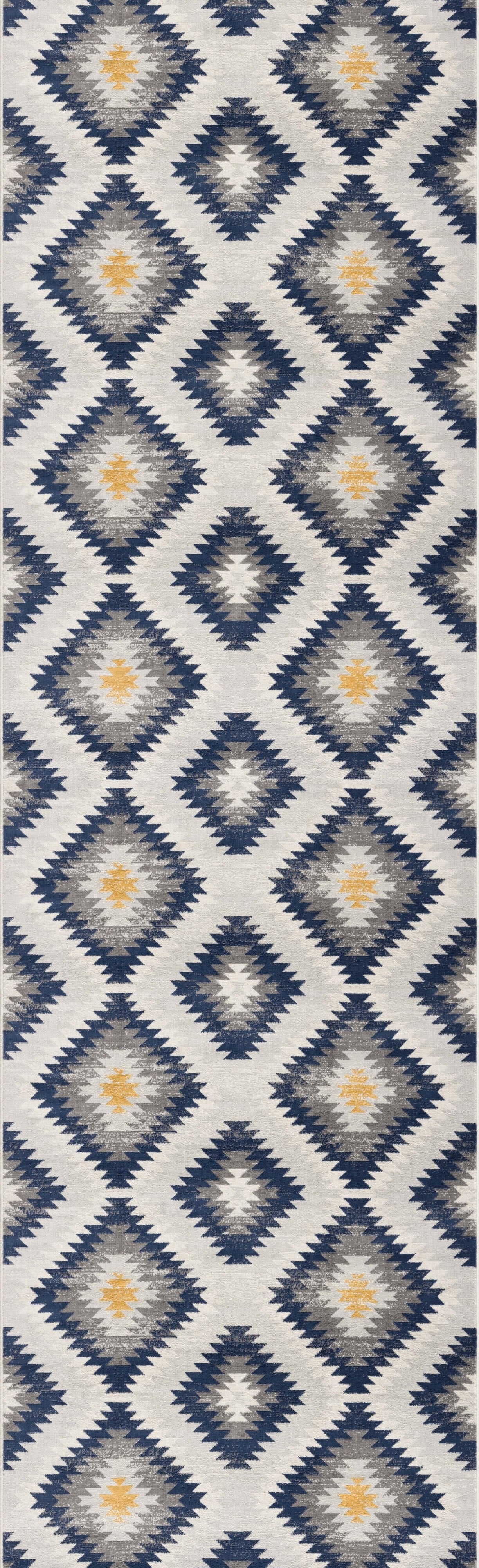 Tapis bleu contemporain Savannah Boho