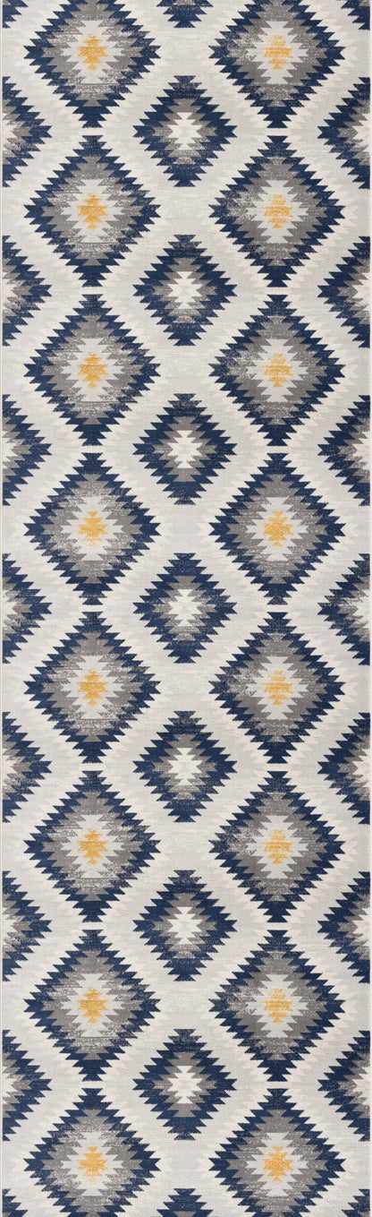 Tapis bleu contemporain Savannah Boho