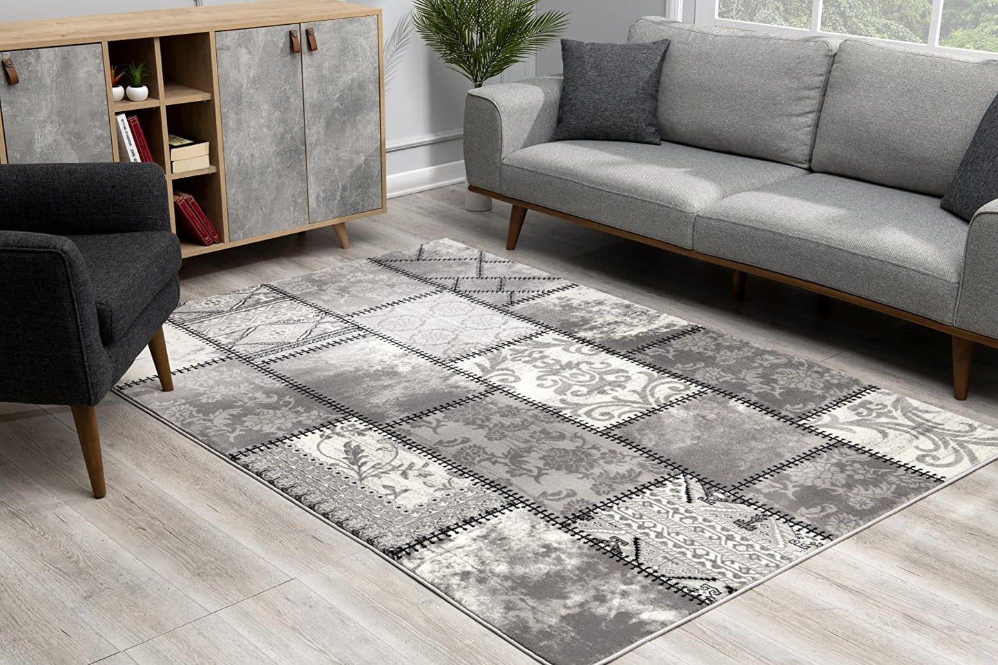 Montage Abstract Boho Grey Rug