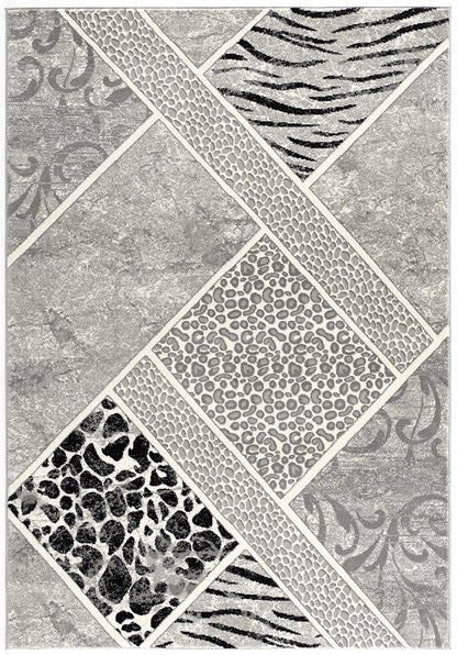 Montage Geometric Animal Print Grey Rug