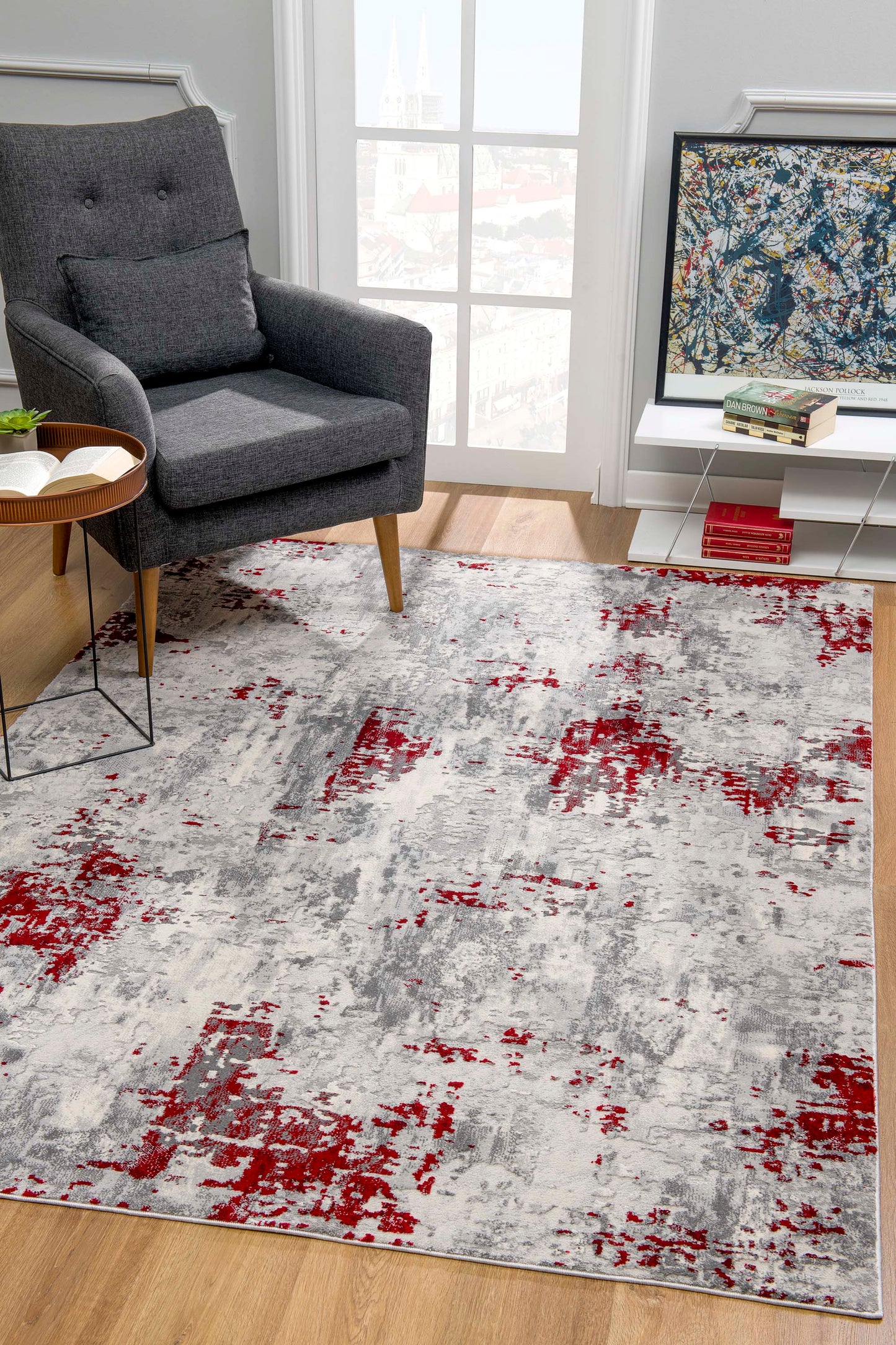 Vogue Abstract Contemporary Red Rug
