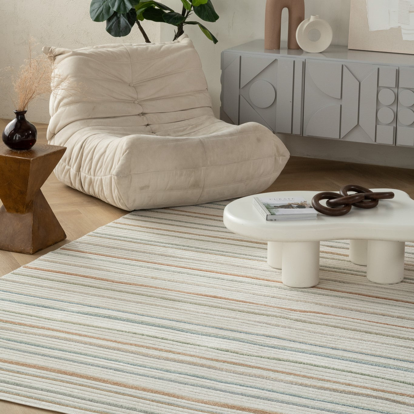 Alfombra Striped Modern Cream Rug