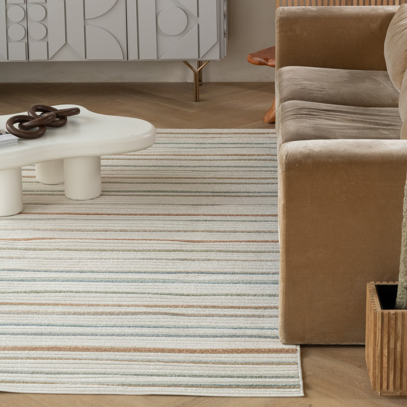 Alfombra Striped Modern Cream Rug