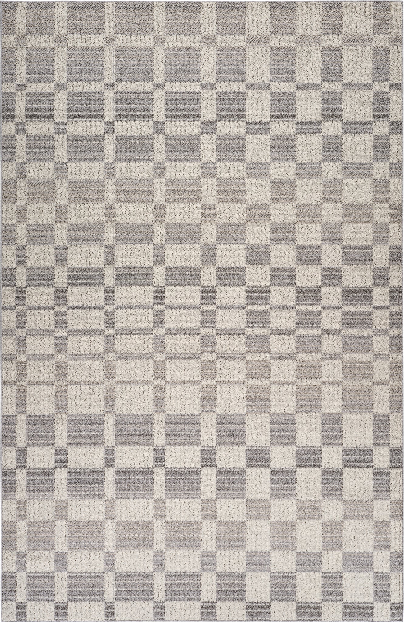 Tapis gris moderne à carreaux Jules