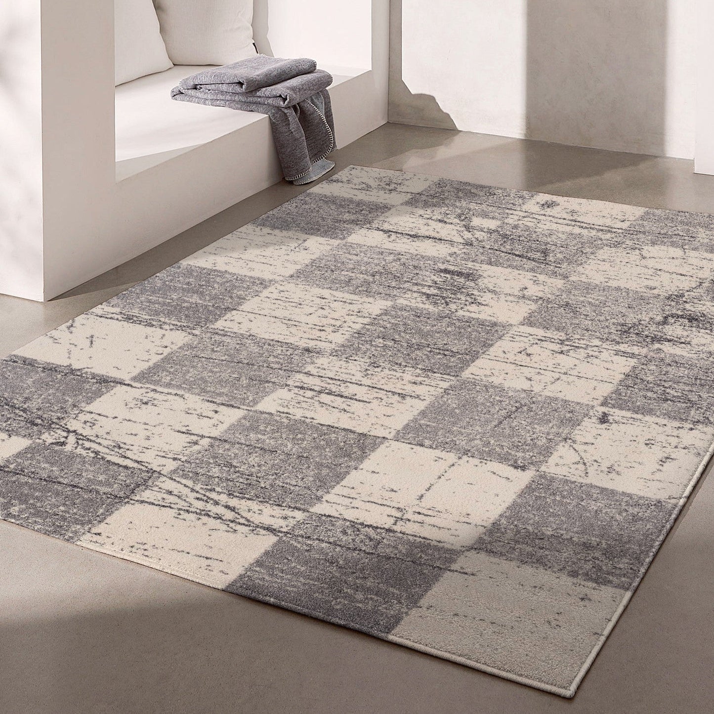 Nova Geometric Contemporary White Rug