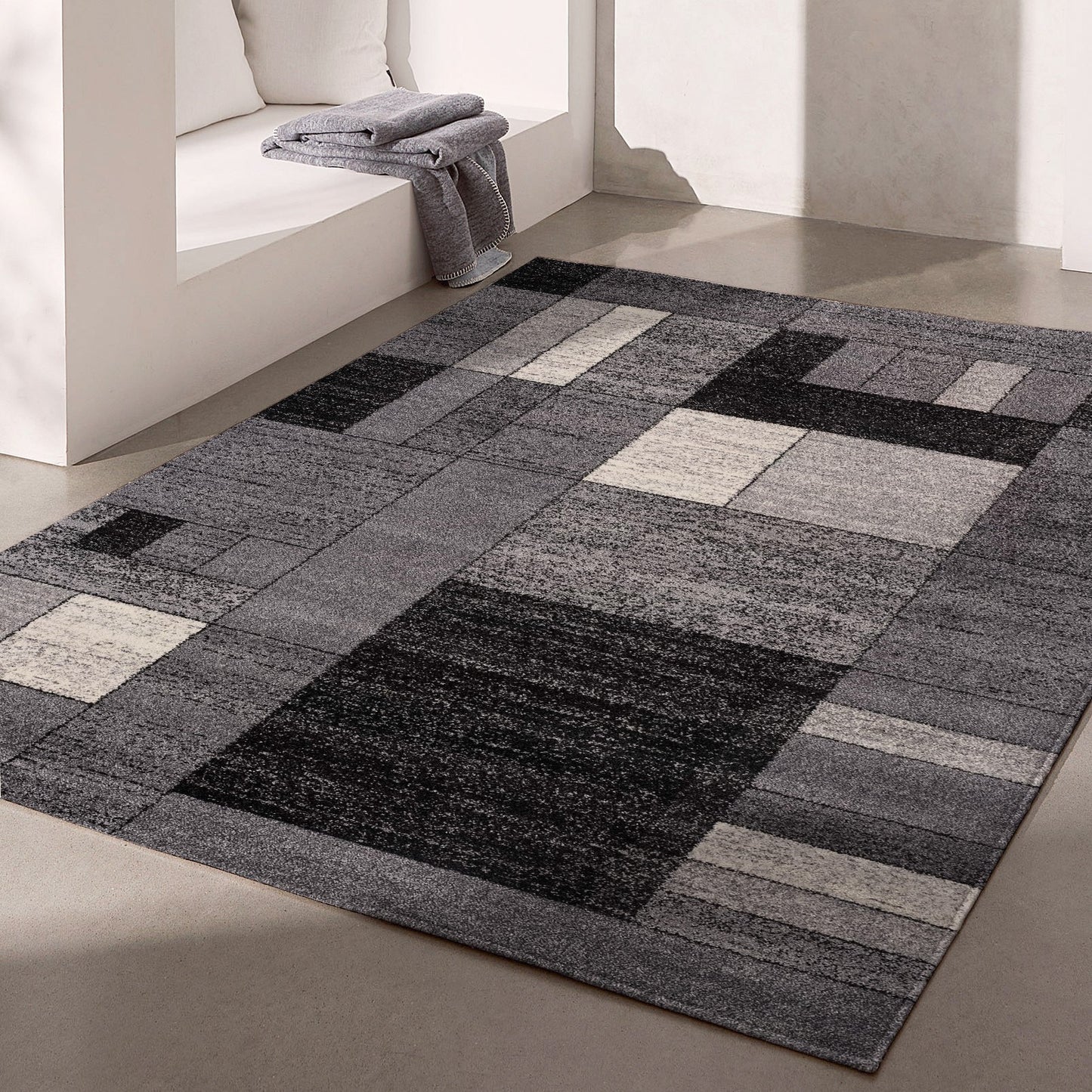 Tapis gris contemporain géométrique Nova