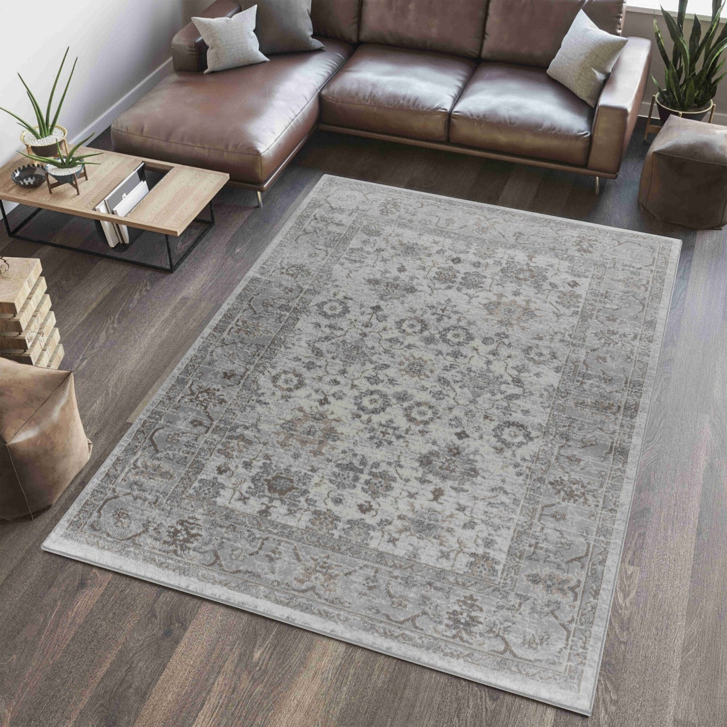 Tapis traditionnel gris vieilli Sakarya