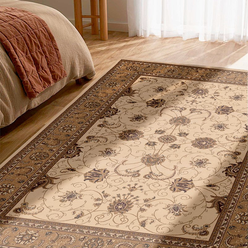 Tapis persan traditionnel beige majestueux