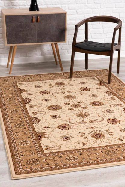 Tapis persan traditionnel beige majestueux