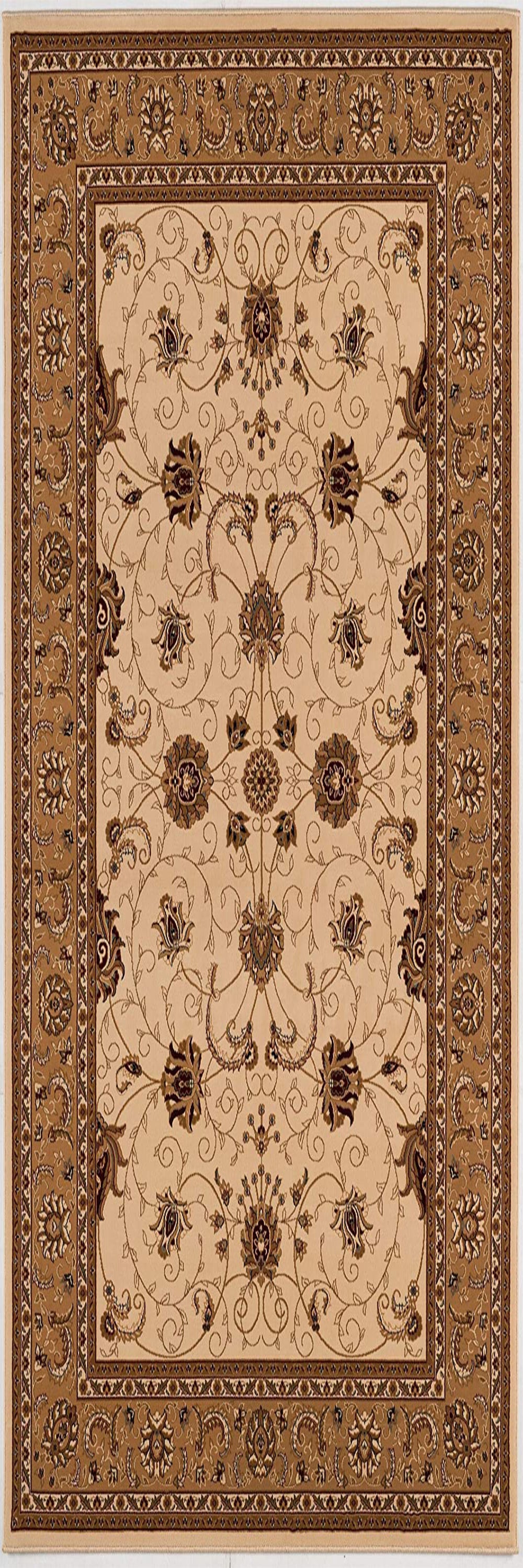 Tapis persan traditionnel beige majestueux