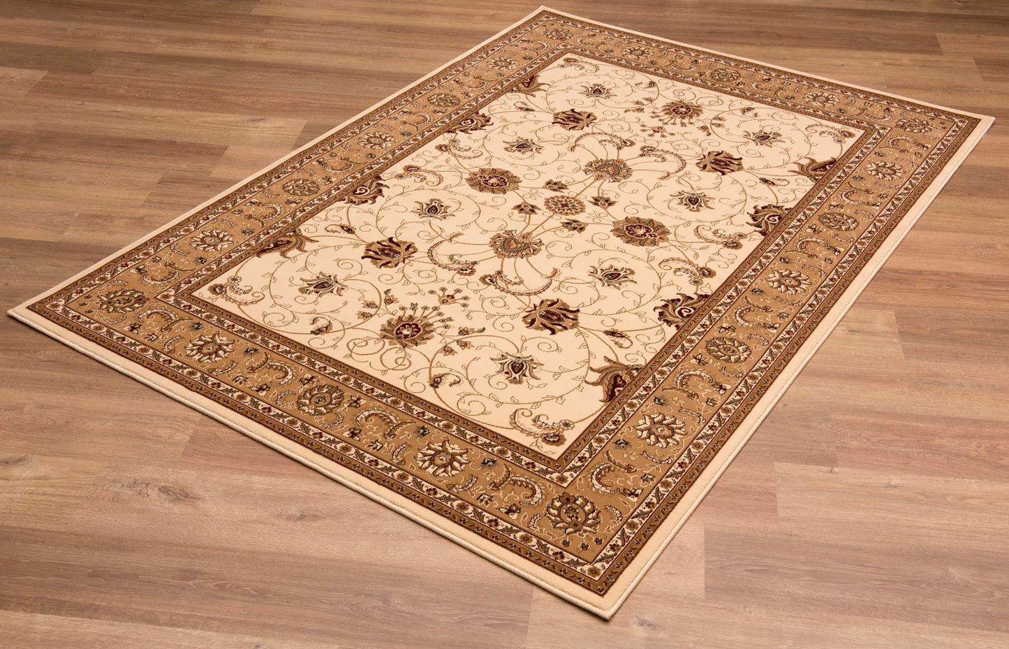 Tapis persan traditionnel beige majestueux