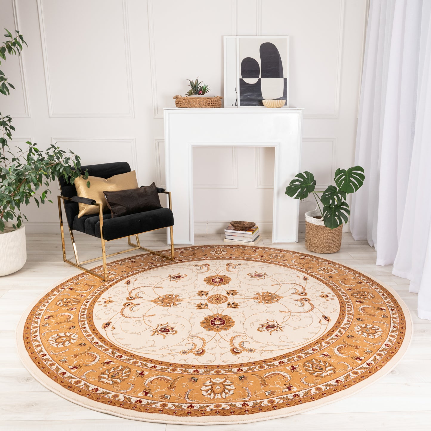 Tapis persan traditionnel beige majestueux
