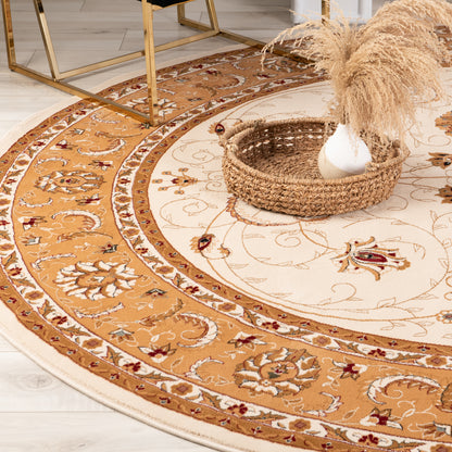 Tapis persan traditionnel beige majestueux