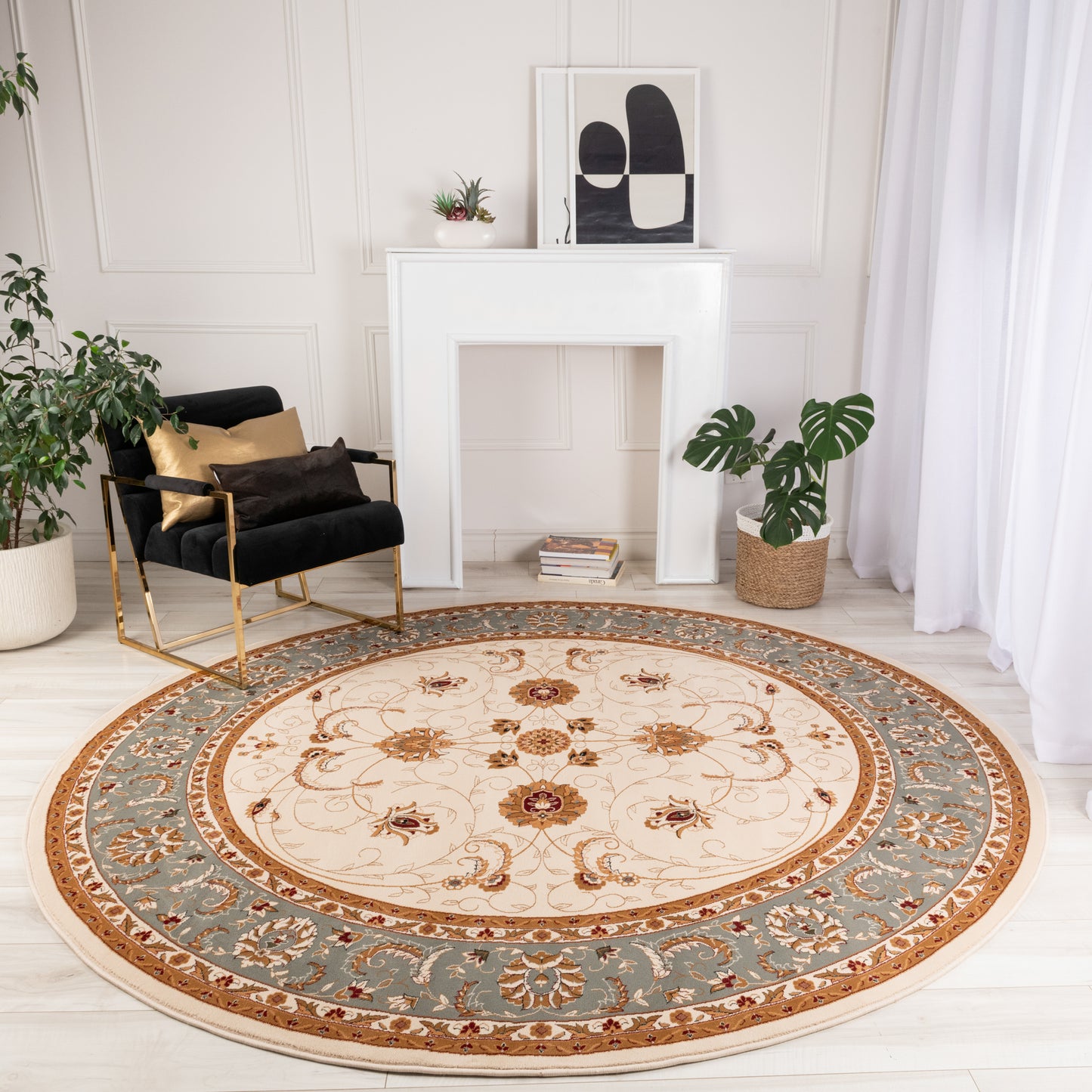 Tapis persan traditionnel beige majestueux