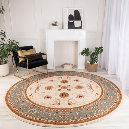 Tapis persan traditionnel beige majestueux