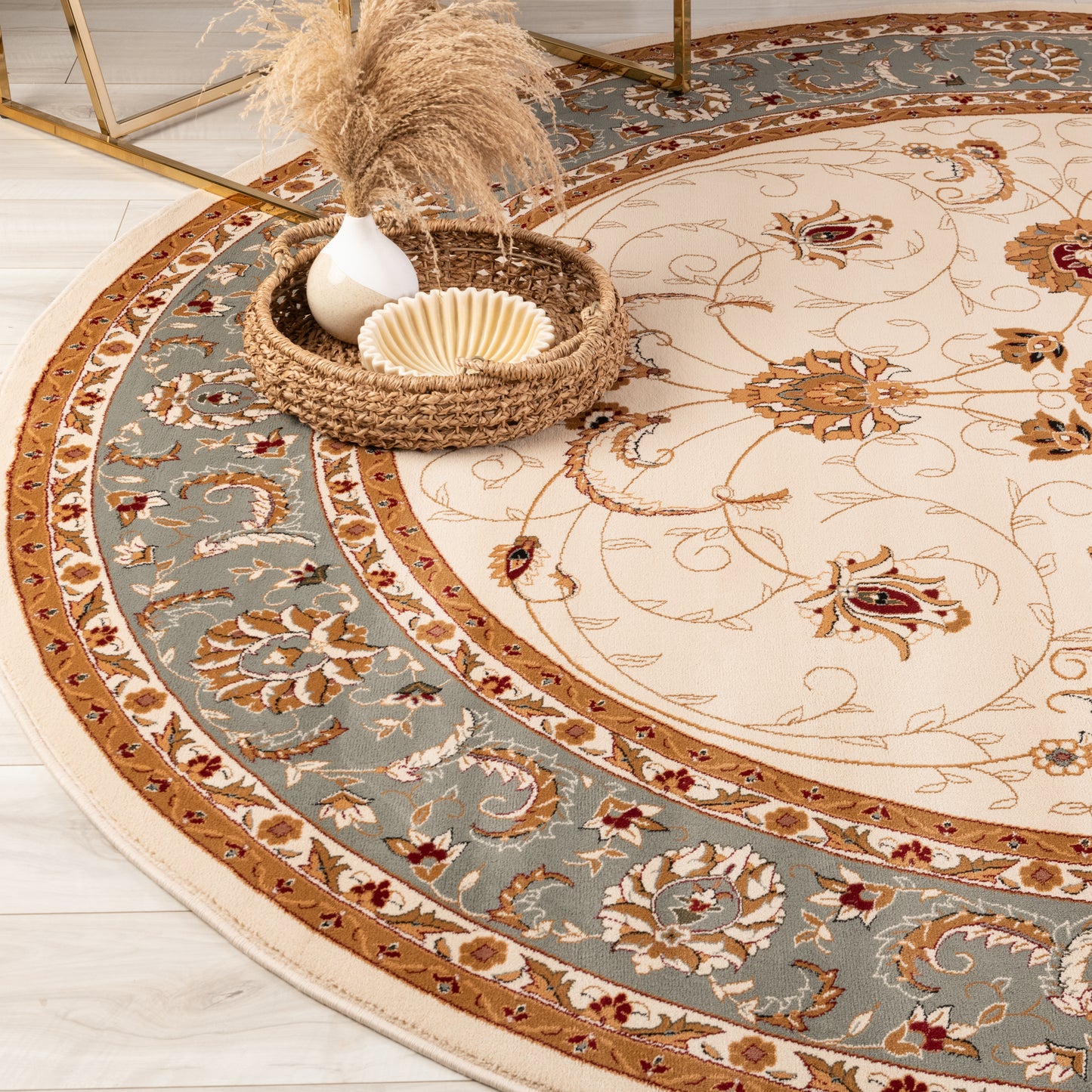 Tapis persan traditionnel beige majestueux