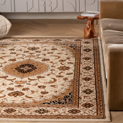 Tapis persan traditionnel beige majestueux