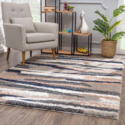 Tapis beige à poils longs géométrique rétro