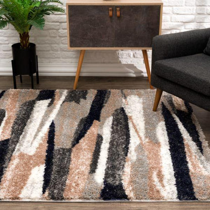 Tapis beige à poils longs géométrique rétro