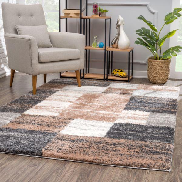 Retro Geometric Shag Brown Rug