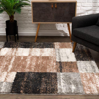 Retro Geometric Shag Brown Rug