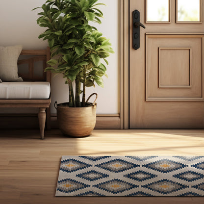 Tapis bleu contemporain Savannah Boho