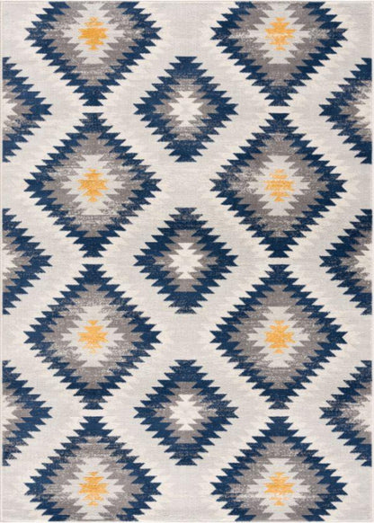 Tapis bleu contemporain Savannah Boho