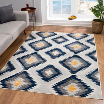 Tapis bleu contemporain Savannah Boho