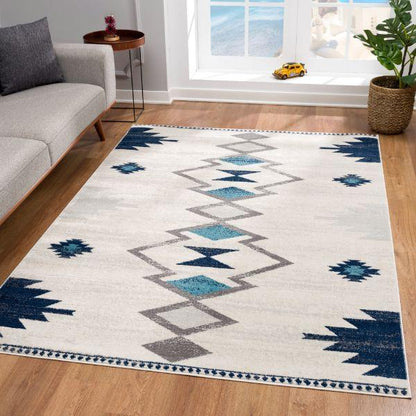 Tapis bleu contemporain Savannah Boho