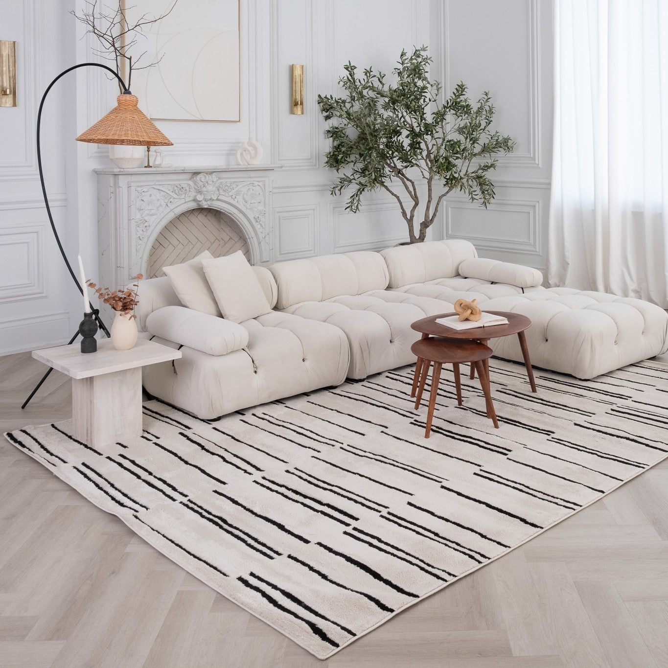 Domus Abstract Modern Cream Black Rug