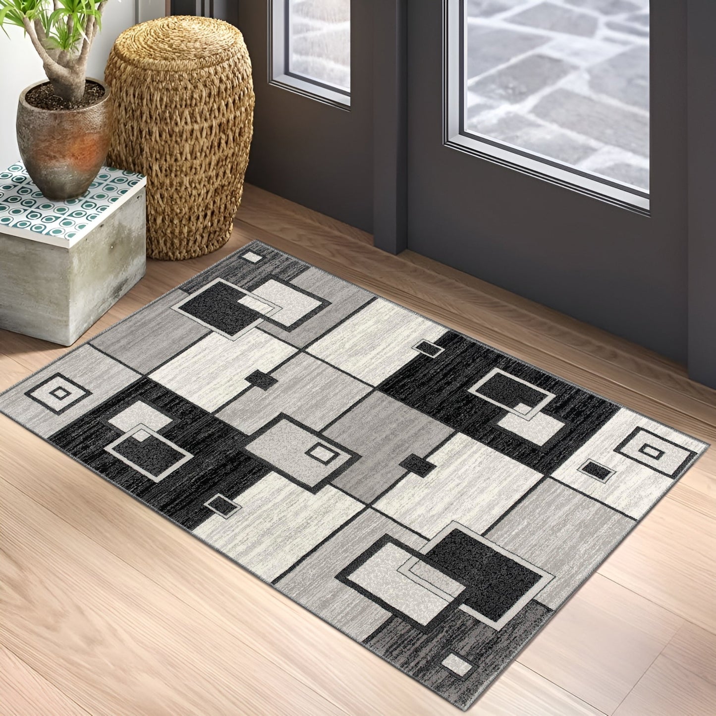 Montage Geometric Checkered Grey Rug