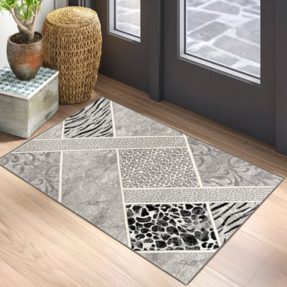 Montage Geometric Animal Print Grey Rug