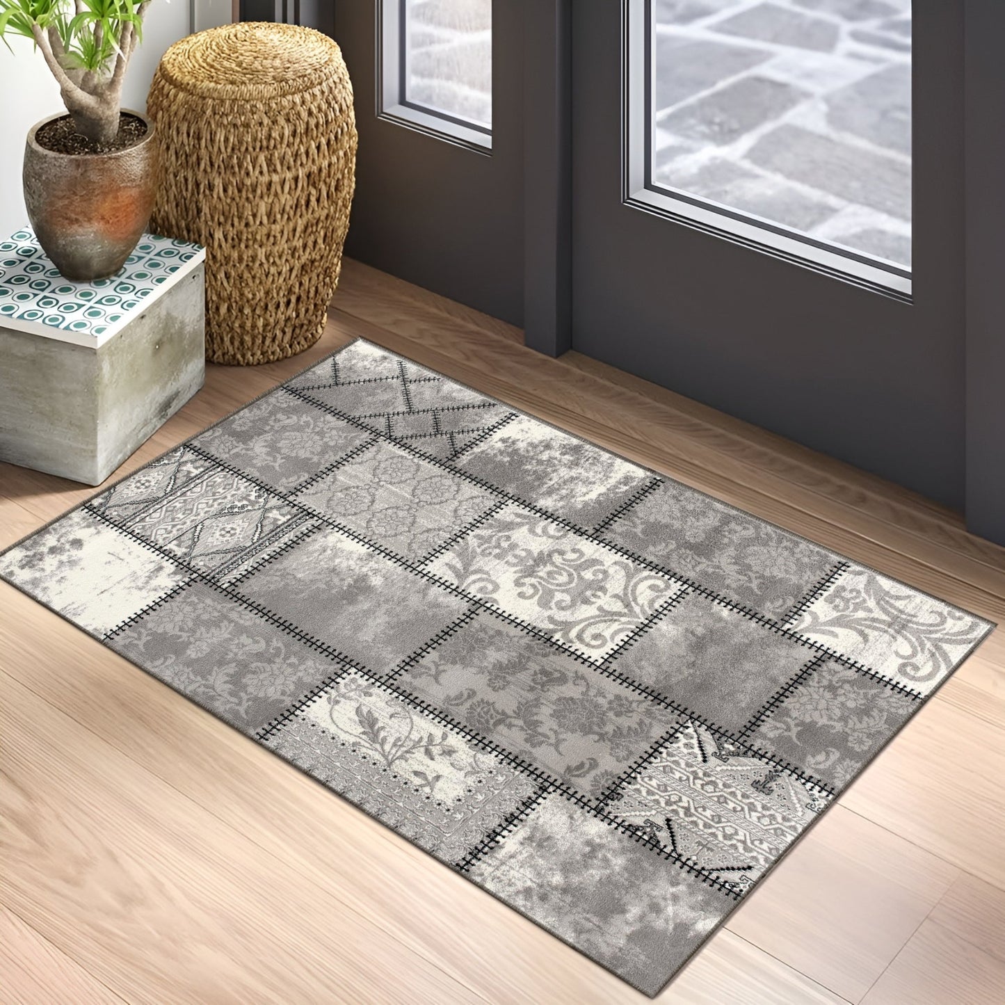 Montage Abstract Boho Grey Rug