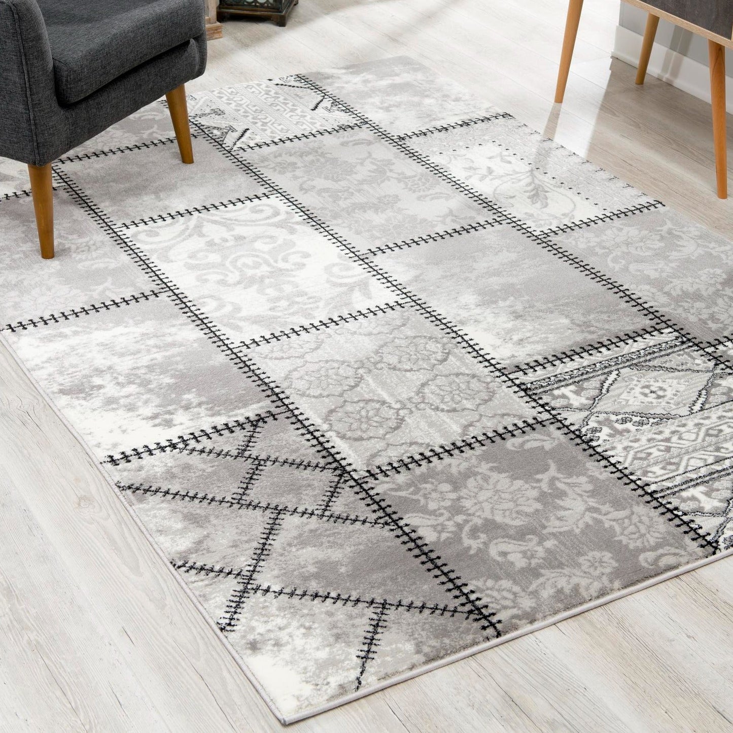 Montage Abstract Boho Grey Rug