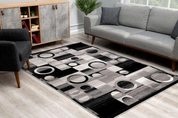 Montage Geometric Checkered Black Rug