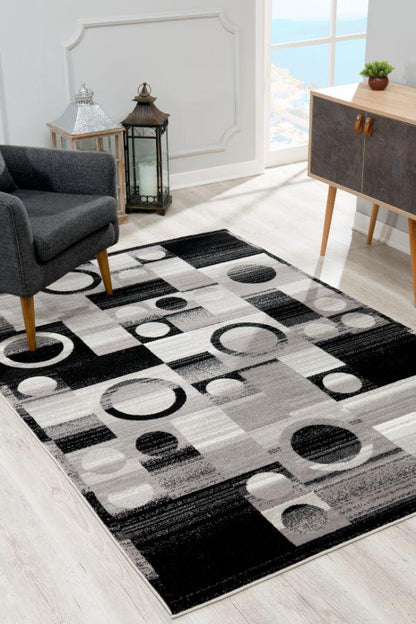 Montage Geometric Checkered Black Rug