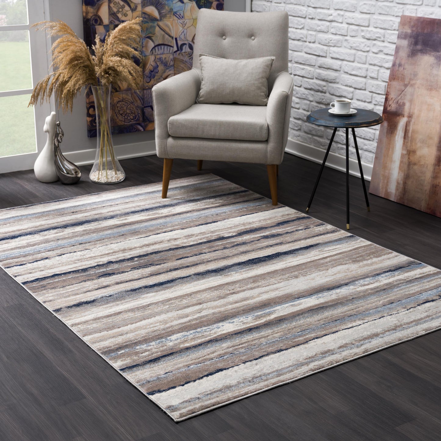 Tapis bleu contemporain scandinave Havana