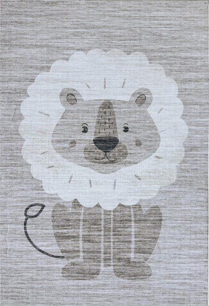 Soft Steps Playtime Lion, Cartoon Animals Playmat Neutral Beige Soft Rug