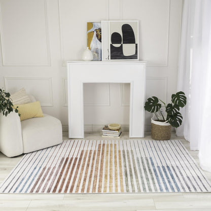 Eclipse Colorful Striped Rainbow Abstract White Rug