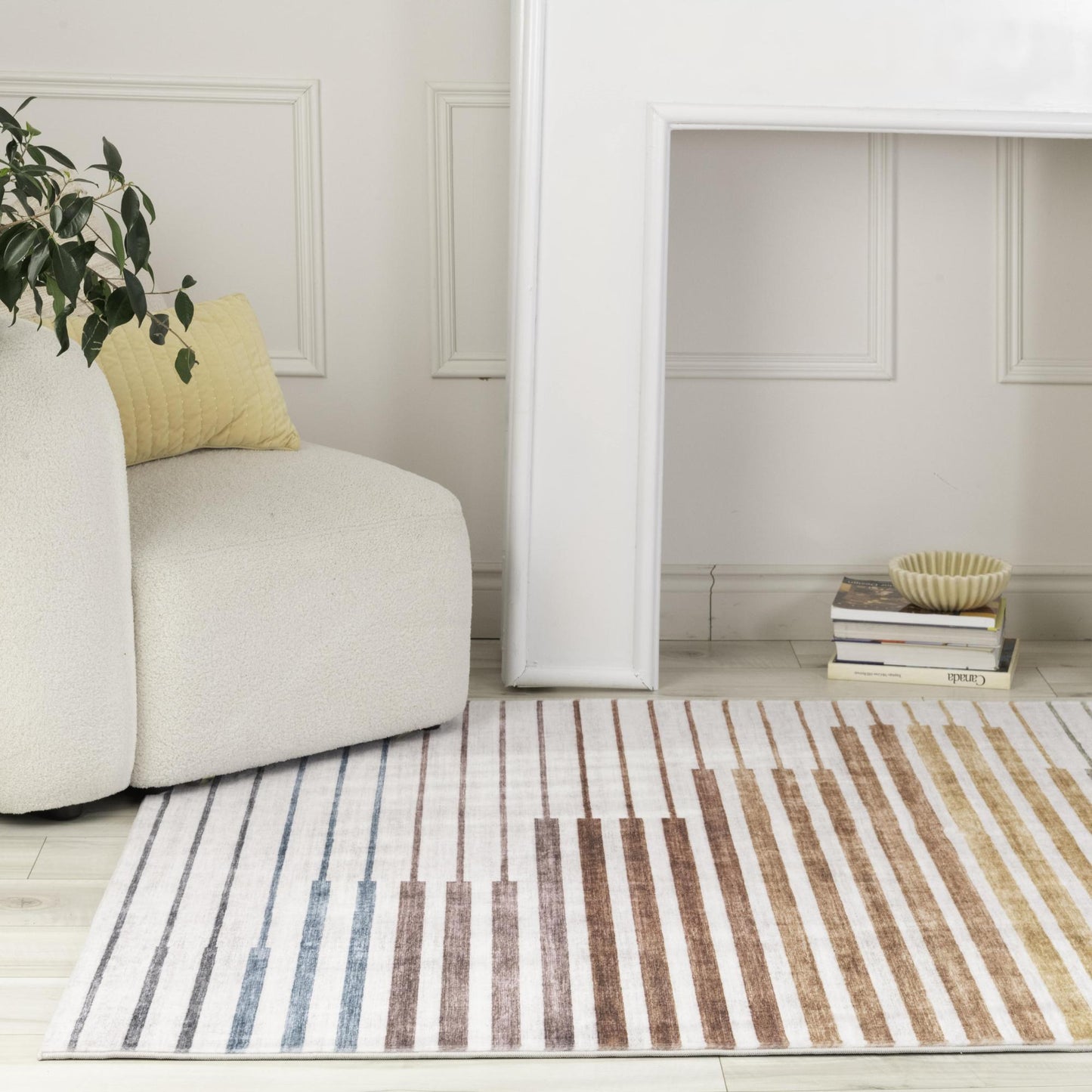 Eclipse Colorful Striped Rainbow Abstract White Rug