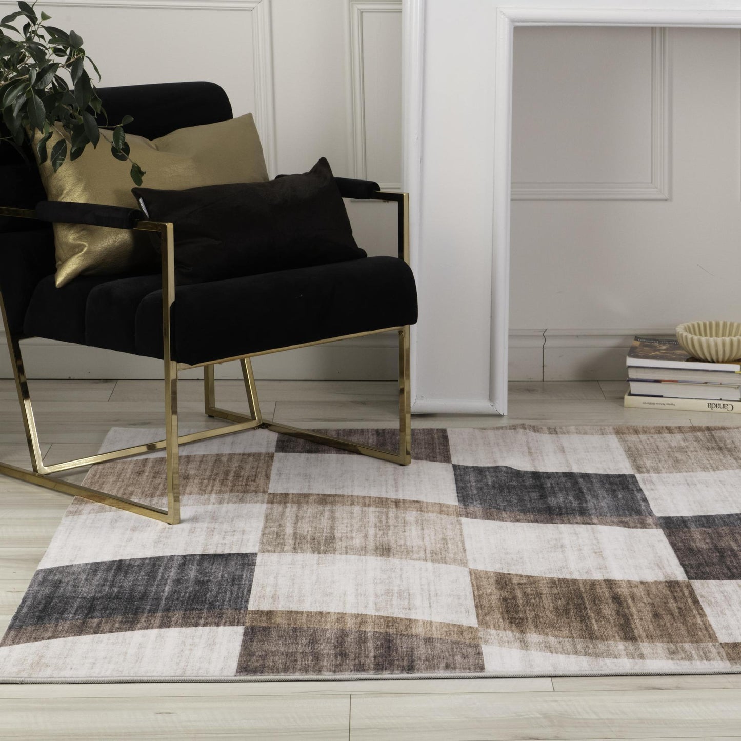 Eclipse Abstract Checkered Abstract Brown Rug