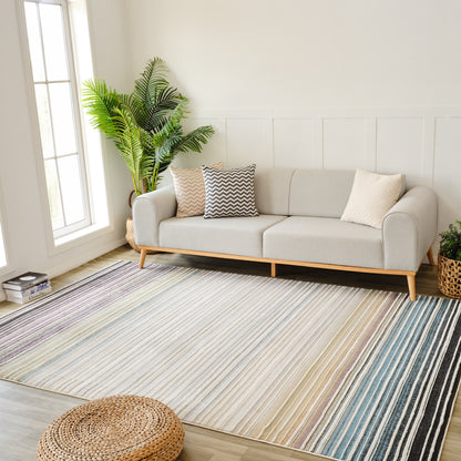 Nomad Striped Modern Beige Rug