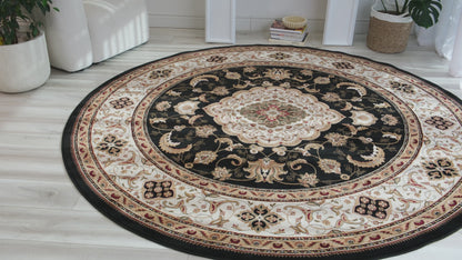 Tapis noir traditionnel persan majestueux