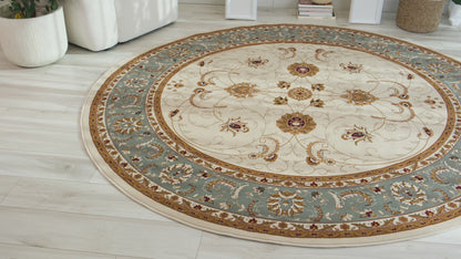 Tapis persan traditionnel beige majestueux